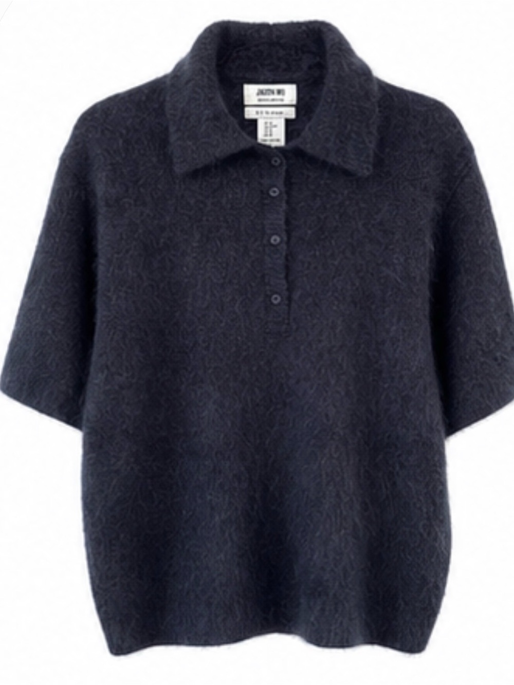 Jason Wu Navy Short-Sleeve Polo Knit Sweater- 100 % Cashmere